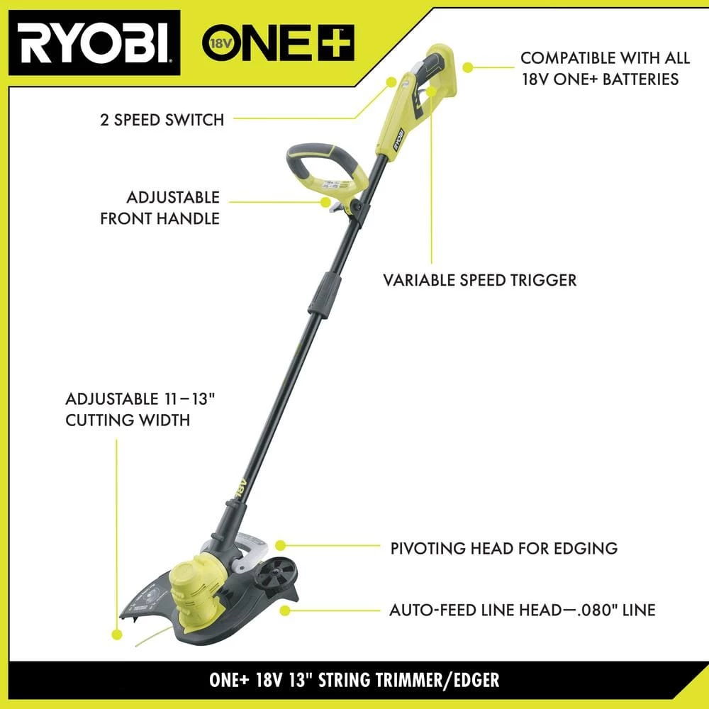 RYOBI ONE+ 18V Cordless Battery String Trimmer/Edger and Jet Fan Blower Combo Kit with 4.0 Ah Battery and Charger 16 RYOBI ONE+ 18V Cordless Battery String Trimmer/Edger and Jet Fan Blower Combo Kit with 4.0 Ah Battery and Charger - Image 14