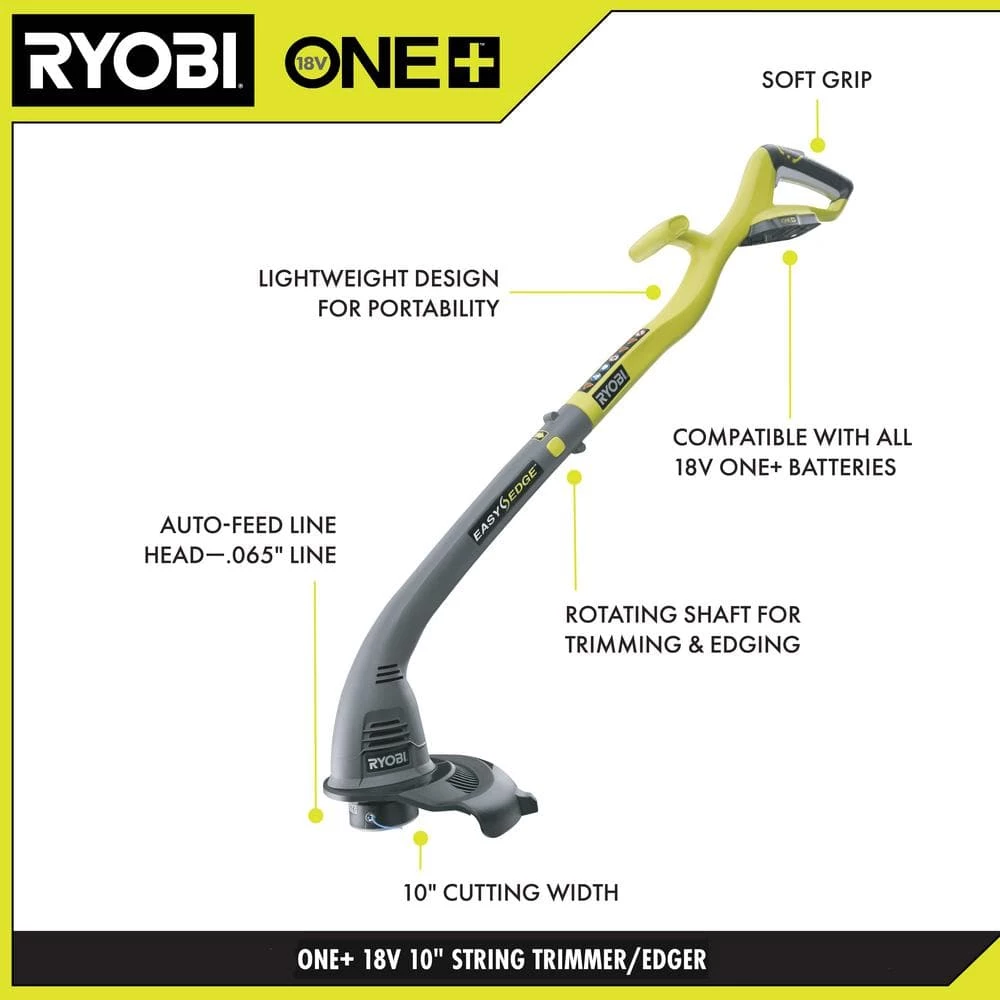 RYOBI ONE+ 18V Cordless String Trimmer/Edger and Blower/Sweeper Combo Kit with 2.0 Ah Battery and Charger 9 RYOBI ONE+ 18V Cordless String Trimmer/Edger and Blower/Sweeper Combo Kit with 2.0 Ah Battery and Charger - Image 7