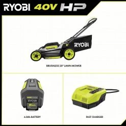 RYOBI 40V HP Brushless 20 in. Cordless Battery Walk Behind Push Mower with 6.0 Ah Battery and Charger -Outdoor Power Equipment Sales Store ryobi push lawn mowers ry401170vnm 40 1000