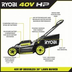 RYOBI 40V HP Brushless 20 in. Cordless Battery Walk Behind Push Mower with 6.0 Ah Battery and Charger -Outdoor Power Equipment Sales Store ryobi push lawn mowers ry401170vnm a0 1000