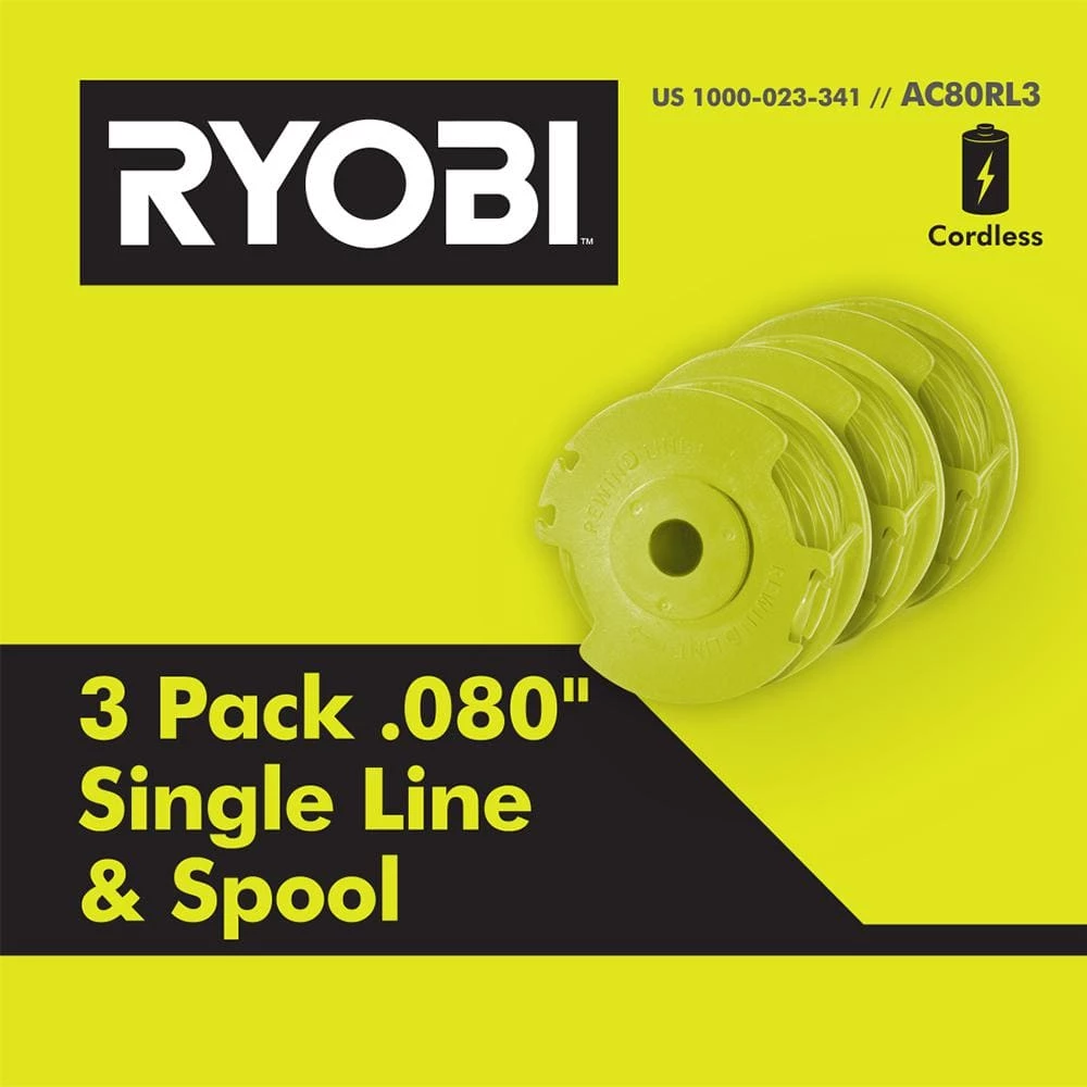 RYOBI Replacement Twisted 0.080 in. Auto Feed Line Spools (3-Pack) 3 RYOBI Replacement Twisted 0.080 in. Auto Feed Line Spools (3-Pack)